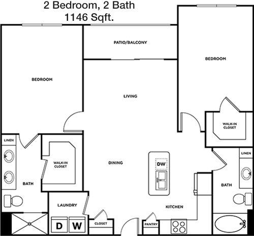 1,146 sq ft floorplan layout