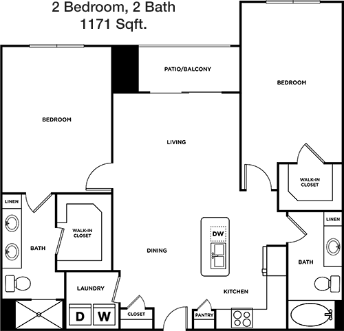 1,171 sq ft floorplan layout