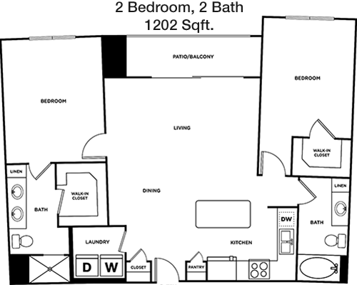 1,202 sq ft floorplan layout