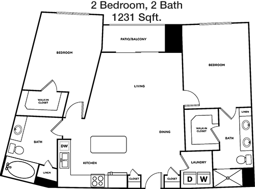 1,231 sq ft floorplan layout
