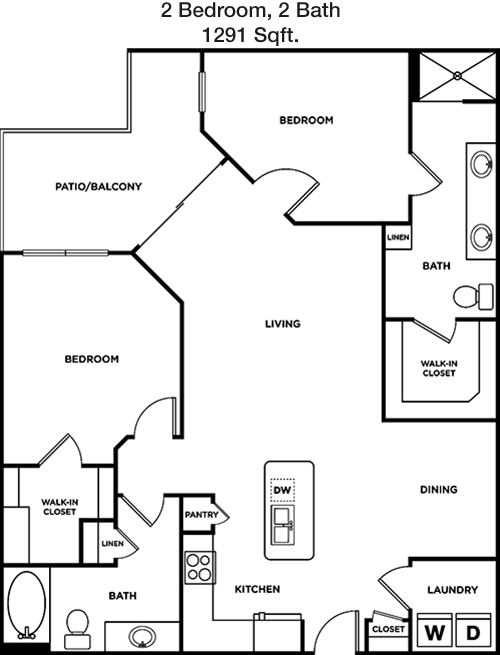 1,291 sq ft floorplan layout