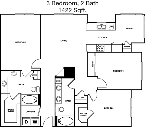 1,422 sq ft floorplan layout