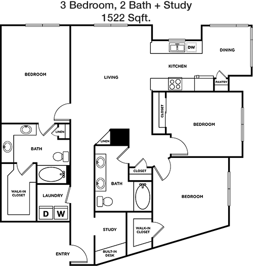 1,522 sq ft floorplan layout