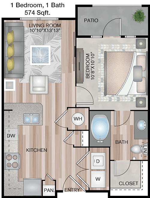 574 sq ft floorplan layout