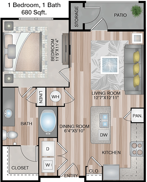 680 sq ft floorplan layout