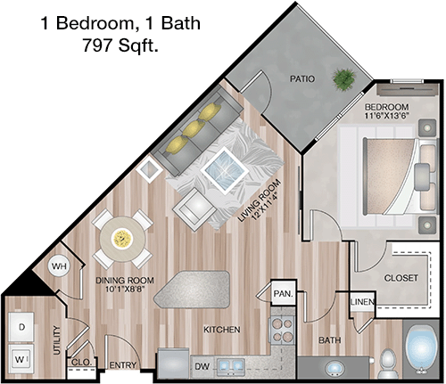 797 sq ft floorplan layout