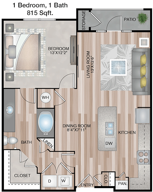 815 sq ft floorplan layout