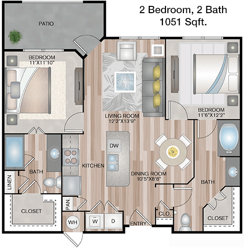 1,051 sq ft floorplan layout