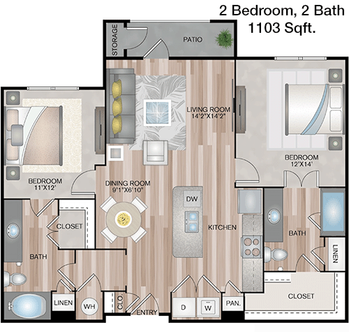 1,103 sq ft floorplan layout