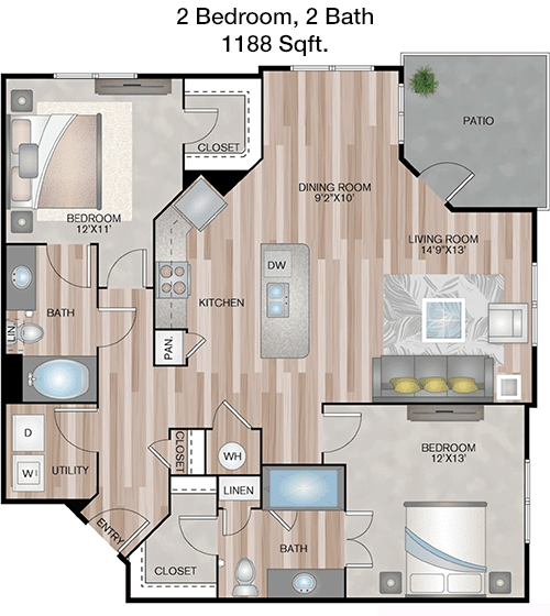 1,188 sq ft floorplan layout