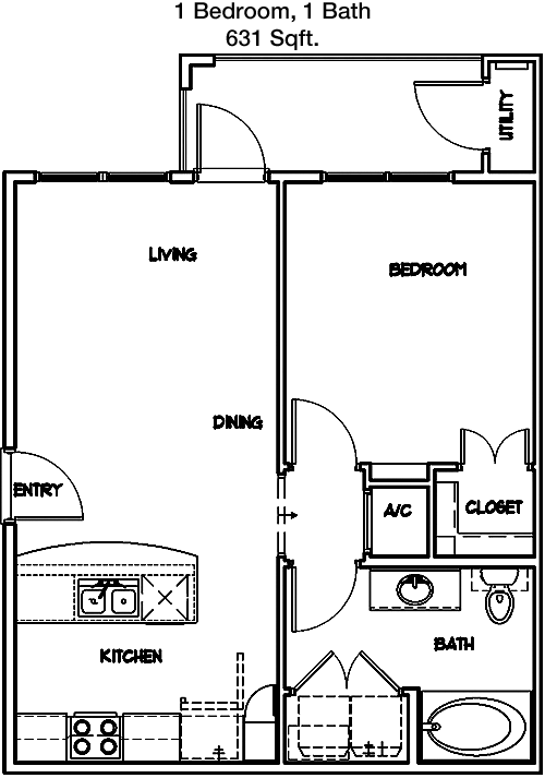 631 sq ft floorplan layout