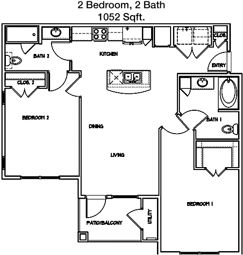 1,052 sq ft floorplan layout