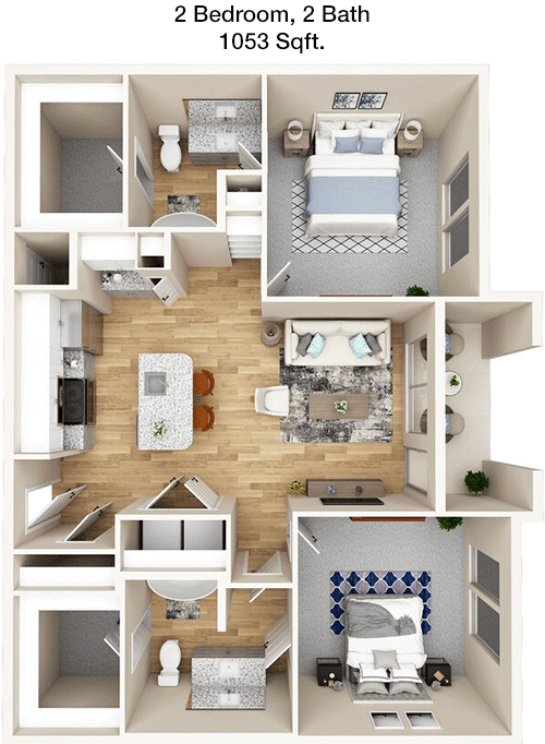 1,053 sq ft floorplan layout