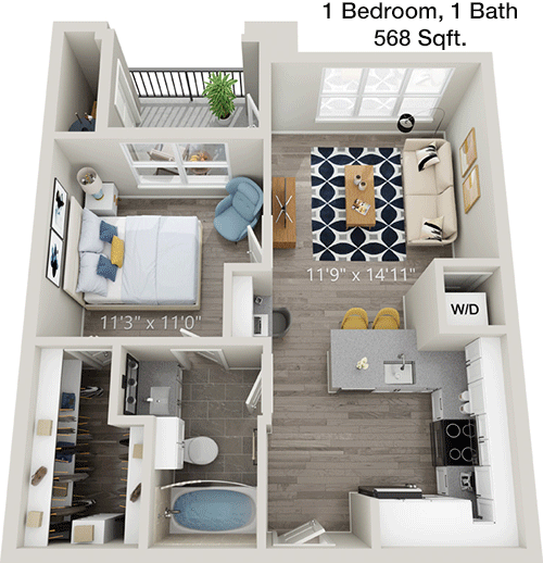 568 sq ft floorplan layout