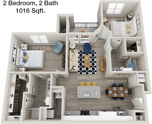 1,016 sq ft floorplan layout