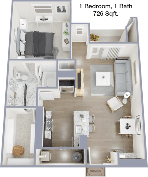 726 sq ft floorplan layout