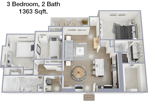 1,363 sq ft floorplan layout