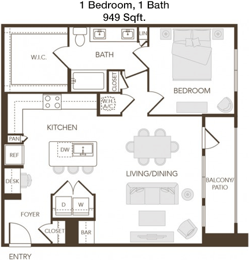 949 sq ft floorplan layout
