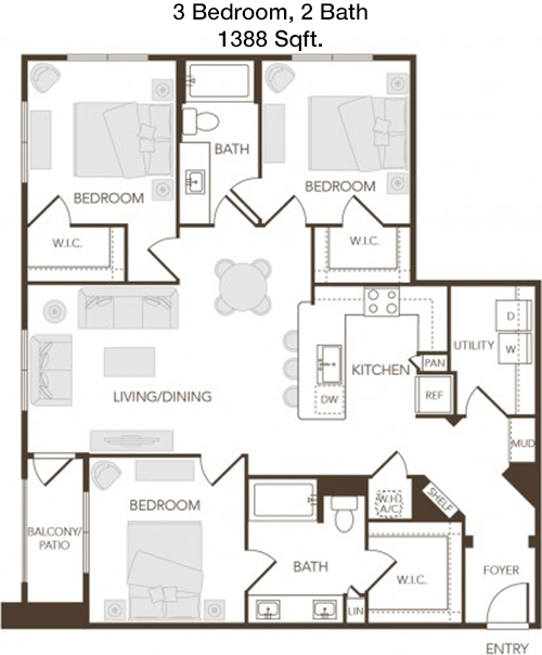 1,388 sq ft floorplan layout