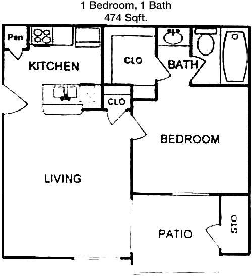 474 sq ft floorplan layout