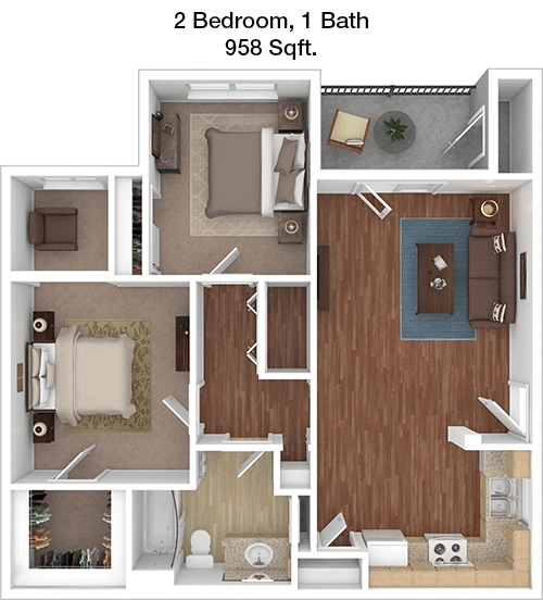 958 sq ft floorplan layout