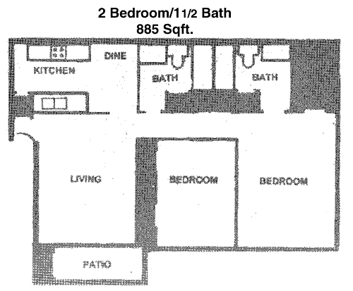 885 sq ft floorplan layout