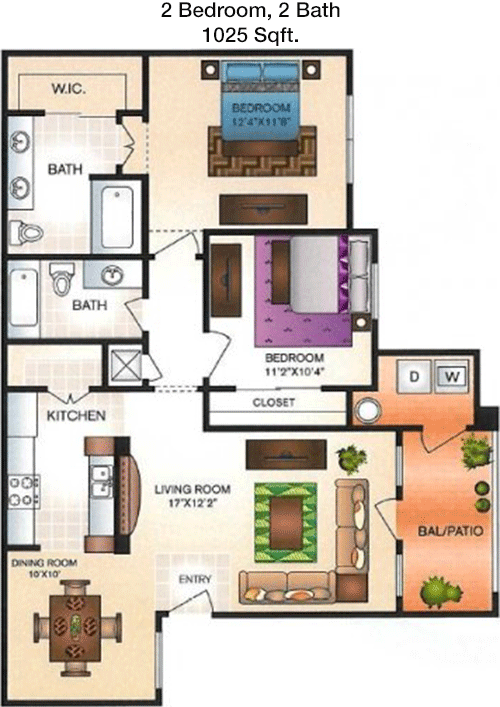 1,025 sq ft floorplan layout