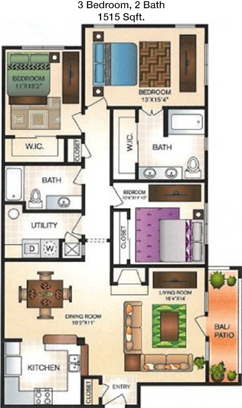 1,515 sq ft floorplan layout