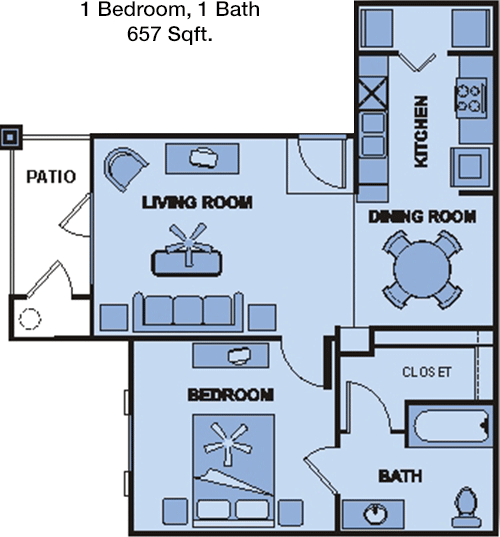 657 sq ft floorplan layout