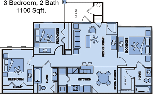 1,100 sq ft floorplan layout