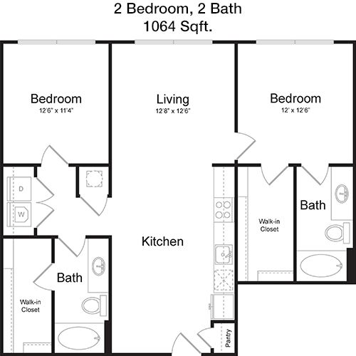 1,064 sq ft floorplan layout