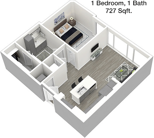 727 sq ft floorplan layout