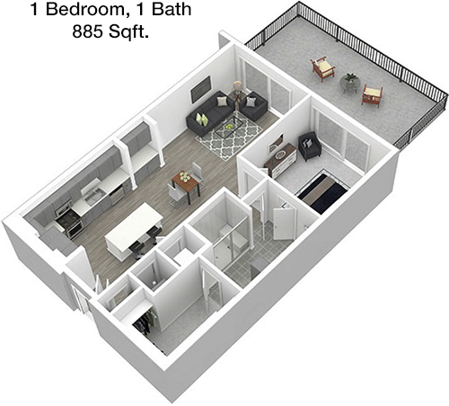 885 sq ft floorplan layout