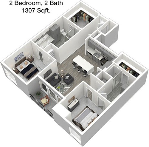 1,307 sq ft floorplan layout