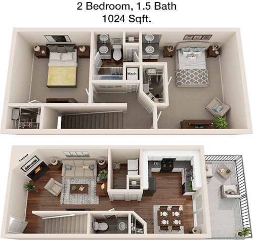 1,024 sq ft floorplan layout