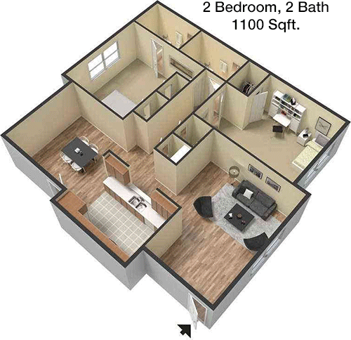 1,100 sq ft floorplan layout