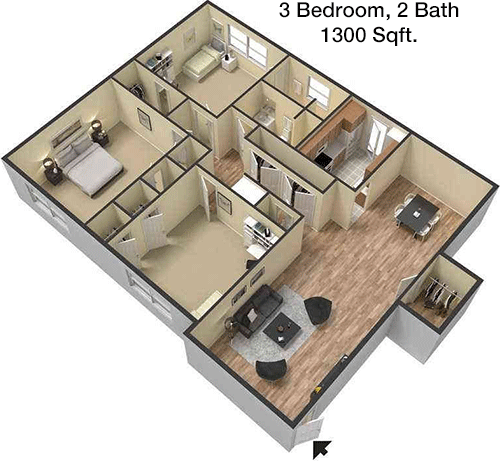 1,300 sq ft floorplan layout