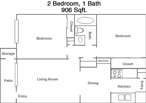 906 sq ft floorplan layout