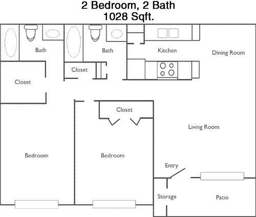 1,028 sq ft floorplan layout