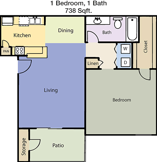 738 sq ft floorplan layout
