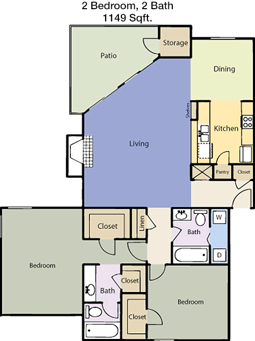 1,149 sq ft floorplan layout