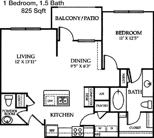 825 sq ft floorplan layout