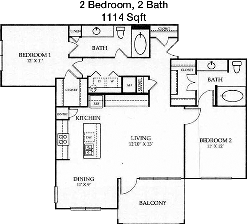 1,114 sq ft floorplan layout