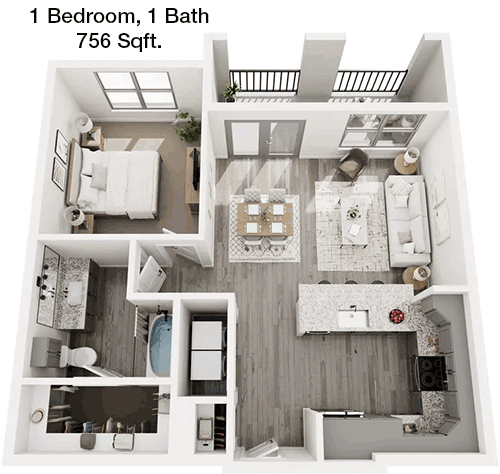 756 sq ft floorplan layout