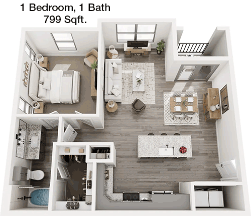 799 sq ft floorplan layout