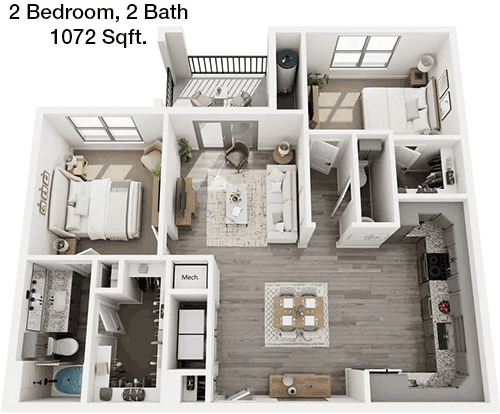 1,072 sq ft floorplan layout