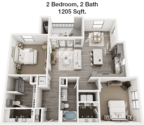 1,205 sq ft floorplan layout