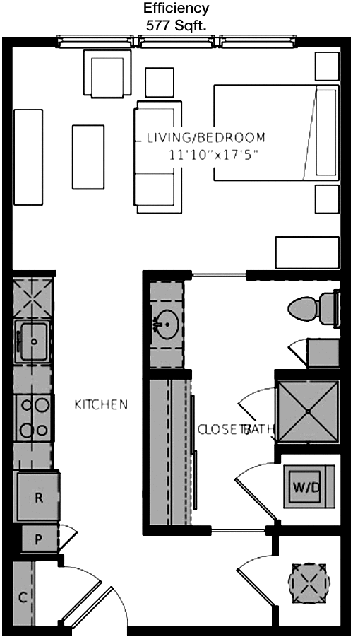 577 sq ft floorplan layout