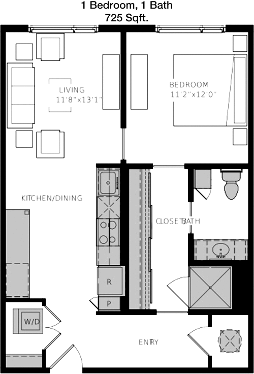 725 sq ft floorplan layout