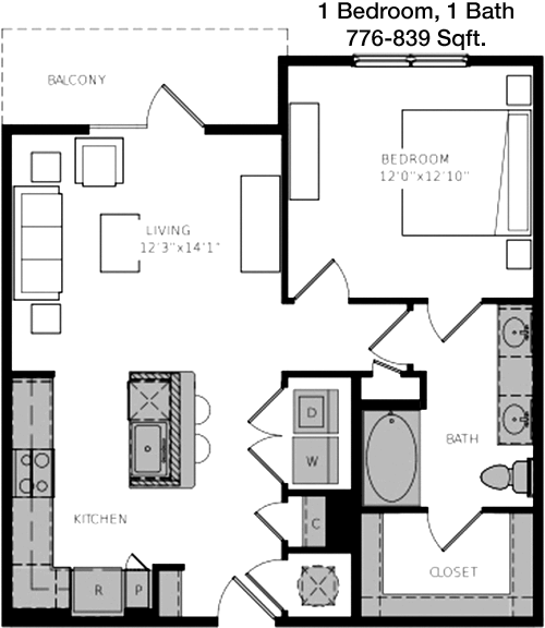 776 sq ft floorplan layout